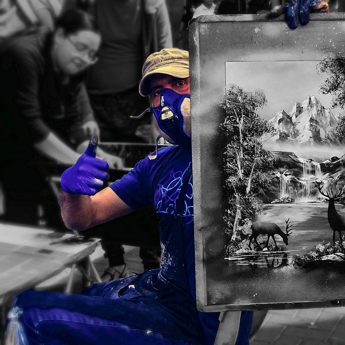 Pablo Artemundo with his artwork